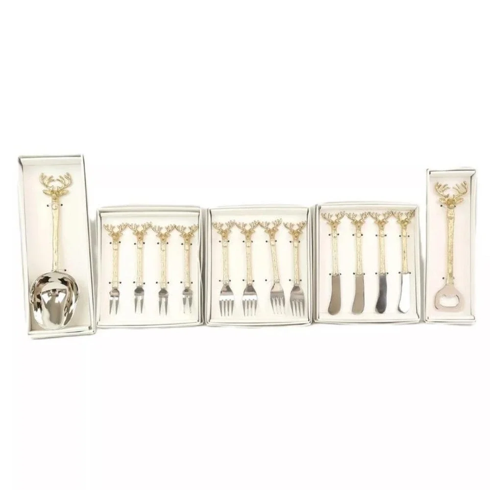 Zodax Peura Stag's Head Assorted Steel/Brass Silverware in Silver Lot of 5‎
